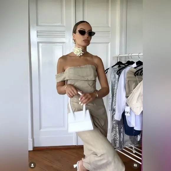 ZARA ASYMMETRICAL SLIP DRESS TAUPE BROWN 3265/332/193/014 - Picture 7 of 9